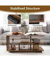 Gouun Rectangular Table with L-shaped Middle Shelf