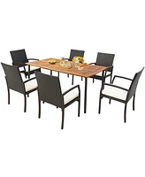 Gouun Patio Acacia Wood Dining Table with Umbrella Hole and Metal Legs