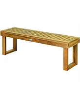 Gouun 52 Inch Acacia Wood Dining Bench with Slatted Seat