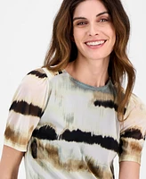 Anne Klein Women's Watercolor-Print Elbow-Sleeve Top