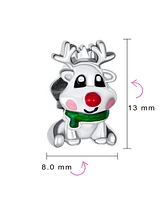 Bling Jewelry Christmas Cartoon Rudolph Red Nose Reindeer Charm Bead .925 Sterling Silver