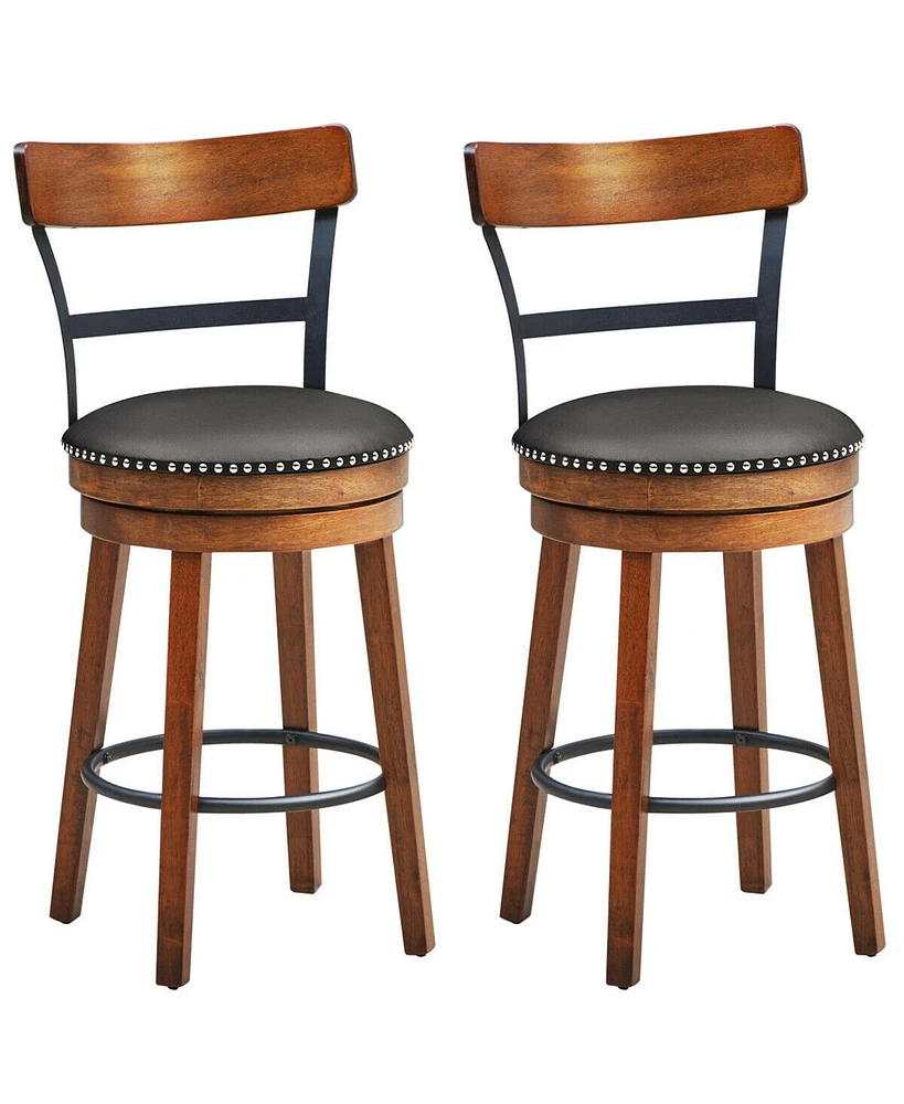 Gymax Set of BarStool 25.5'' Swivel Counter Height Dining Chair with Rubber Wood Legs