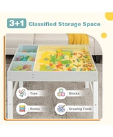 Gouun 3 in 1 Wooden Kids Table with Storage and Double-Sided Tabletop