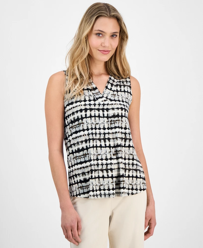 Anne Klein Women's Printed Sleeveless V-Neck Shell Top