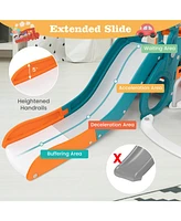Gouun 5-in-1 Kids Slide and Swing Set with Mini Bus and Basketball Hoop