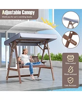 Gouun 2-Person Porch Swing with Fir Wood Stand and Tilt Canopy