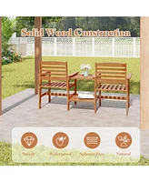 Gouun Outdoor Patio Wood 2-Seat Conversation Set with Table and Umbrella Hole