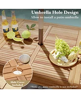 Gouun 86.5 Inch Rectangular Patio Dining Table for 8 with Acacia Wood Tabletop and Umbrella Hole-86.5 inches