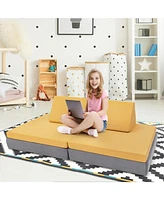 Gouun 4 Pieces Convertible Kids Couch Set with 2 Folding Mats