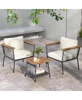 Gouun 3 Piece Patio Furniture Set Rattan Chair Set with 2-Tier Table