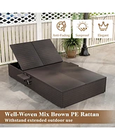 Gouun Patio Double Chaise Lounge with Cushions and Folding Side Trays