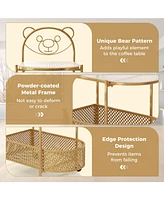 Gouun 2-Tier Mobile Glass Table with Bear Pattern