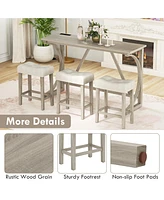 Gouun 4-Piece Bar Table Set with Power Outlet and Upholstered Saddle Seat Stools