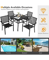 Gouun 3 Pieces Patio Dining Set Stackable Chairs Armrest Table with Umbrella Hole