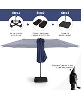 Gouun 11 Pieces Patio Dining Set with 15 Feet Double-Sided Patio Umbrella and Base
