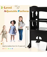 Gouun Boys Folding Wooden Step Stool with Lockable Safety Rail 3