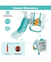 Gouun Toddler Slide and Swing Set with Extra-long Slide Height Adjustable Swing Basketball Hoop and Climber