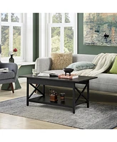 Gouun 2-Tier Industrial Rectangular Table with Storage Shelf