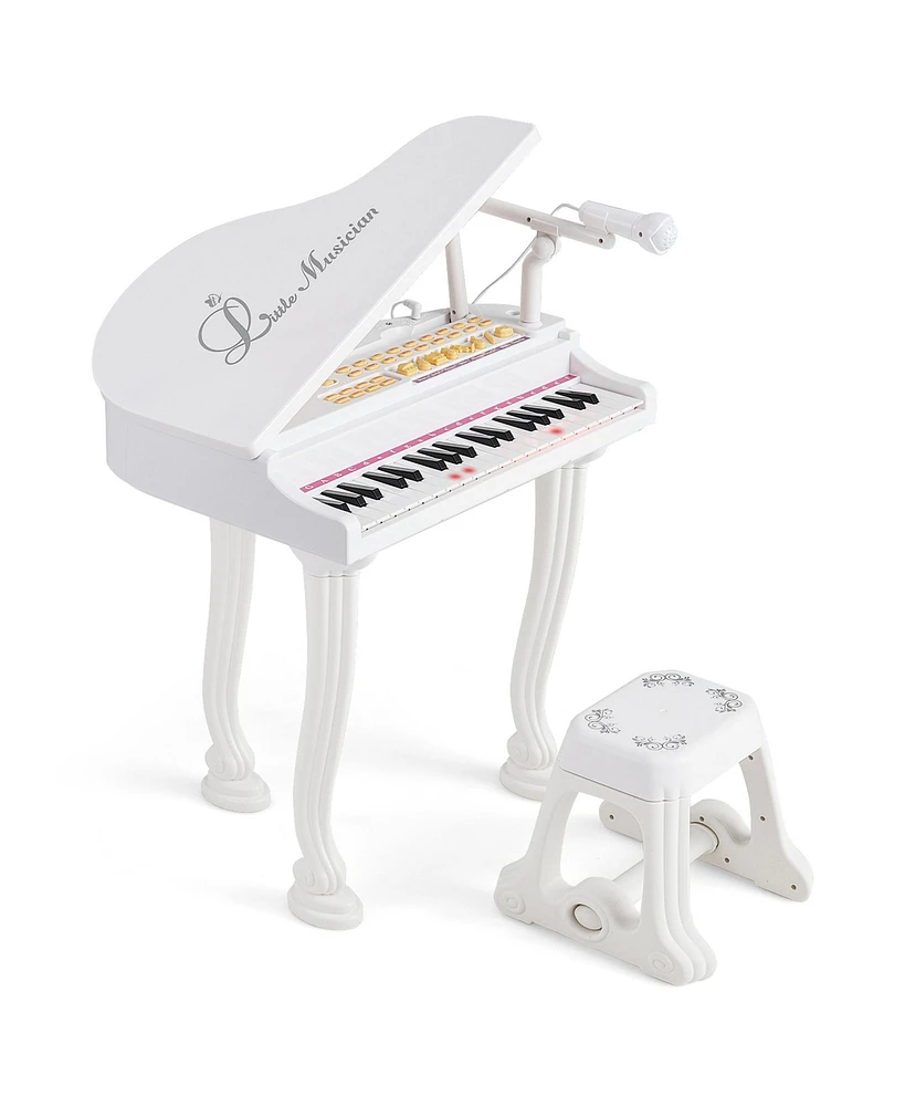 Gymax 37 Keys Kids Piano Keyboard Toy Toddler Musical Instrument w/ Stool & Microphone