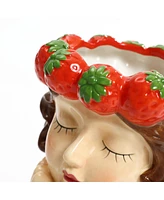 LuxenHome Lady Strawberries Ceramic 11.4-Inch Tall Sculpture Vase