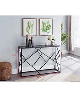 Kings Brand Furniture – Macon Modern Console Sofa Table, Black Metal Frame & Gray Wood - Perfect for Entryways and Living Rooms