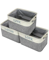 Sorbus 3 Pack Large Sturdy Foldable Fabric Storage Bins with Handles - Lightweight and durable ("Live, Love, Laugh" (Uppercase Text