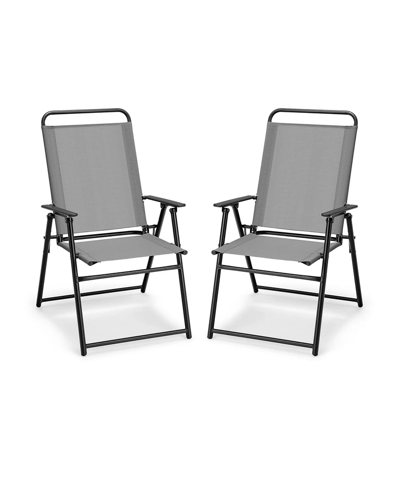 Gouun Set of 2 Outdoor Folding Sling Chairs with Armrest and Backrest