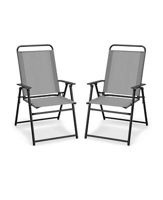 Gouun Set of 2 Outdoor Folding Sling Chairs with Armrest and Backrest