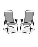 Gouun Set of 2 Outdoor Folding Sling Chairs with Armrest and Backrest