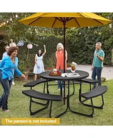 Gouun 8-Person Outdoor Picnic Table and Bench Set with Umbrella Hole