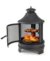 Gouun 30 Inch Outdoor Fire Pit Chiminea with Grill for Garden Bbq