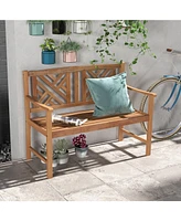 Gouun 2-Person Wooden Outdoor Bench with Cozy Armrest and Backrest