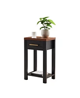 Kings Brand Furniture Sendero Wooden Chairside Side End Table with Drawer and Open Storage Shelf