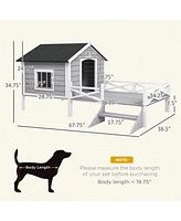 PawHut Wooden Dog House w/ Porch, Water-resist Roof, for S M Dogs,