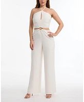 Bebe Women's Wide Leg Halter Jumpsuit with Keyhole Detail