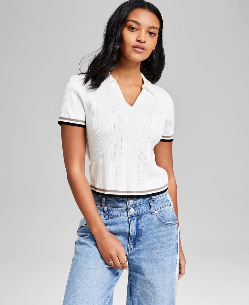 And Now This Petite Pointelle V-Neck Sweater, Exclusively at Macy's