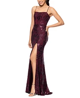 Blondie Nites Juniors' Sequined Lace Corset Gown