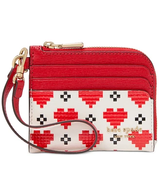 kate spade new york Devin Pixel Hearts Embossed Saffiano Leather Card Case Wristlet