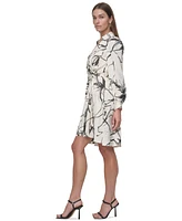 Dkny Women's Printed Faux-Wrap Long-Sleeve Dress