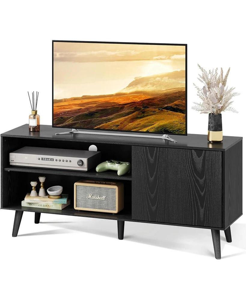 Wlive Mid-Century Modern Tv Stand for 55" Entertainment Center with Storage Open Shelves Console Living Room and Bedroom