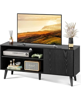 Wlive Mid-Century Modern Tv Stand for 55" Entertainment Center with Storage Open Shelves Console Living Room and Bedroom