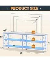 Wlive Tv Stand for 65 70 inch with Led Lights Gaming Entertainment Center Storage Industrial Console Living Room Long 63" Cabine