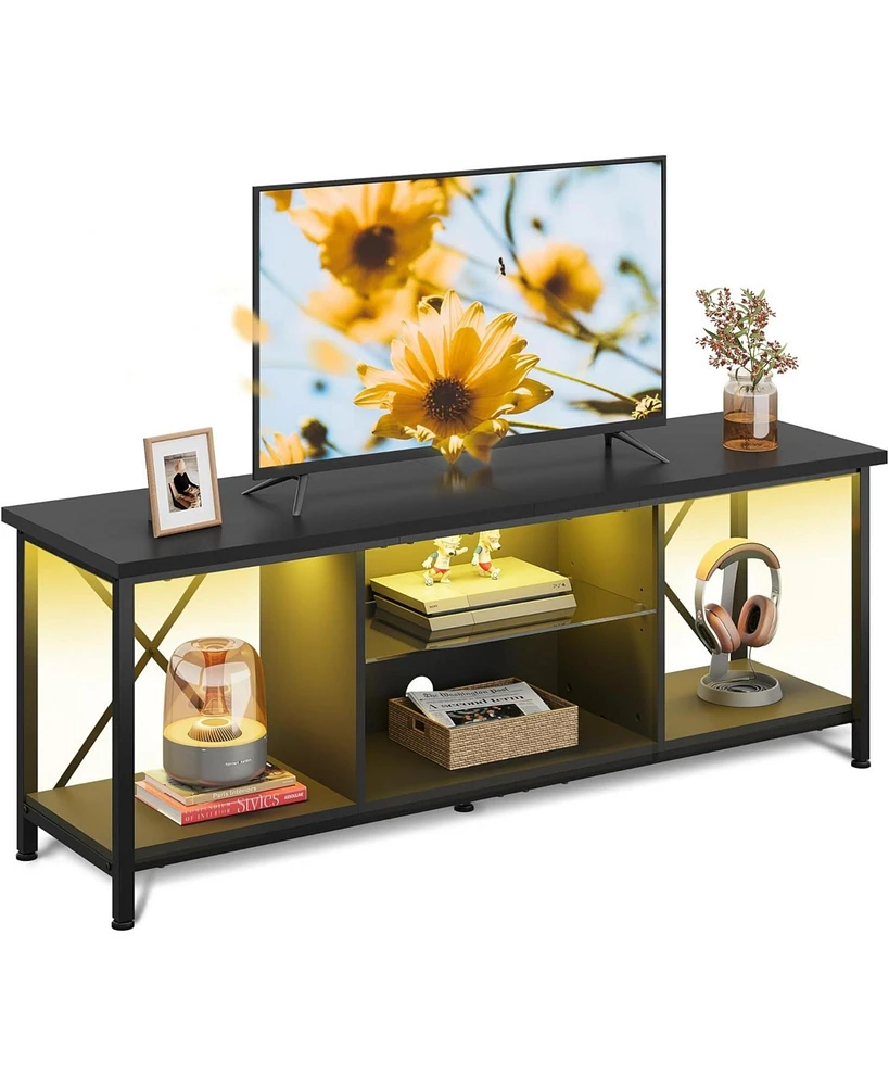 Wlive Tv Stand for 55 65 Inch Led Entainment Center with Storage Console Bedroom and Living Room Gaming Midea Lights Gl