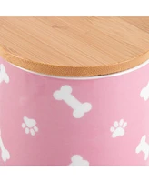 Bone Dry Ceramic Pet Treat Canister Tossed Bone & Paw Print