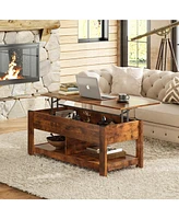 Wlive Coffee Table, 47" Lift Top Coffee Table with Hidden Compartment and 2 Storage Shelves for Living Room
