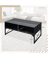 Gouun Center Table with Faux Marble and Tempered Glass Top