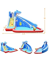 Gymax Inflatable Water Park Bounce House Slide Shark w/ Climbing Wall Splash Pool
