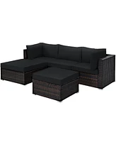 Gouun 5 Pieces Patio Rattan Sofa Set with Cushion and Ottoman