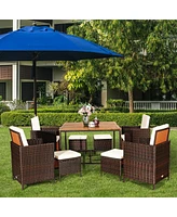 Gouun 9 Pieces Patio Rattan Dining Cushioned Chairs Set