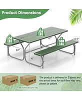 Gouun 6 Ft Picnic Table Bench Set Dining and 2 Benches with Metal Frame Hdpe Tabletop